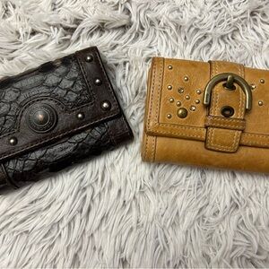 Coach Brown and Tan Leather Wallet Set with Buckle Detail